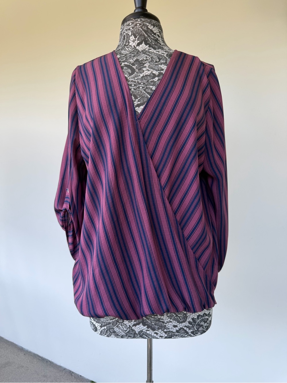Striped Wrap-Front Women's Top - Navy stripe by West Kei size XL